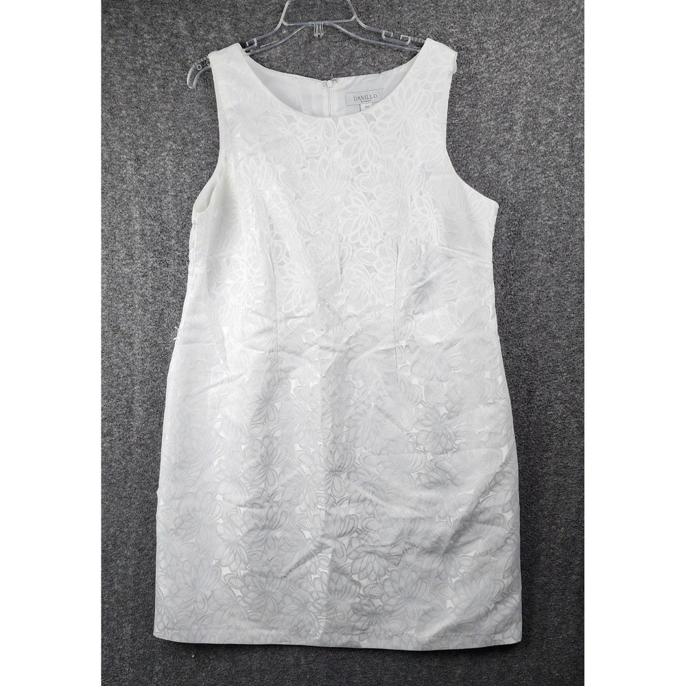 Danillo Dress Womens 18W White Floral Jacquard Sleeveless Shift Round Neck Fair